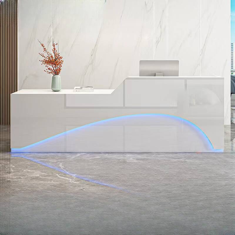 Rectangular Reception Desk with Hutch, Keyboard Tray, and Manufactured Wood Top