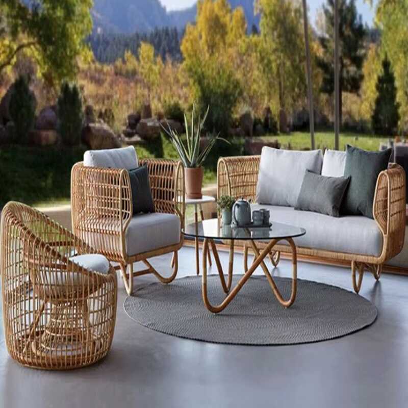 Minimalist Sofa/Loveseat for 3 People/1 Person/for 2, 1 Piece, UV Resistant, Plastic Frame in Wood Colour with Cushion