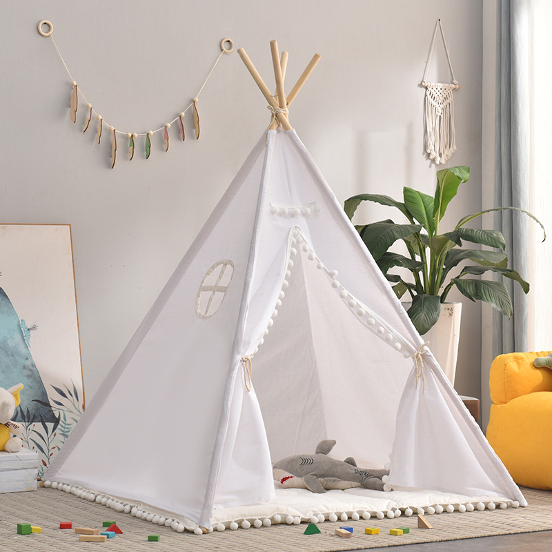 Medium（3'-5'） Textile Indoor Triangular Play Tent with Floor, Tent Pole & Windows