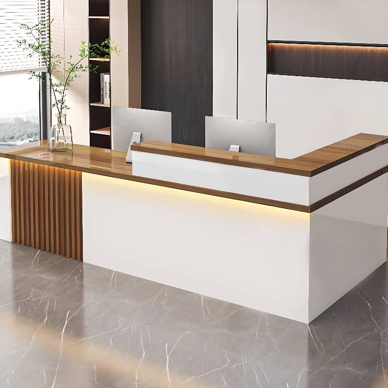 Lemon Colour/Tangerine Colour/Cocoa L-Shape Reception Desk with 2 Drawers, Hutch, Cable Management and Filing Cabinet, Desk Return & Cabinet Included