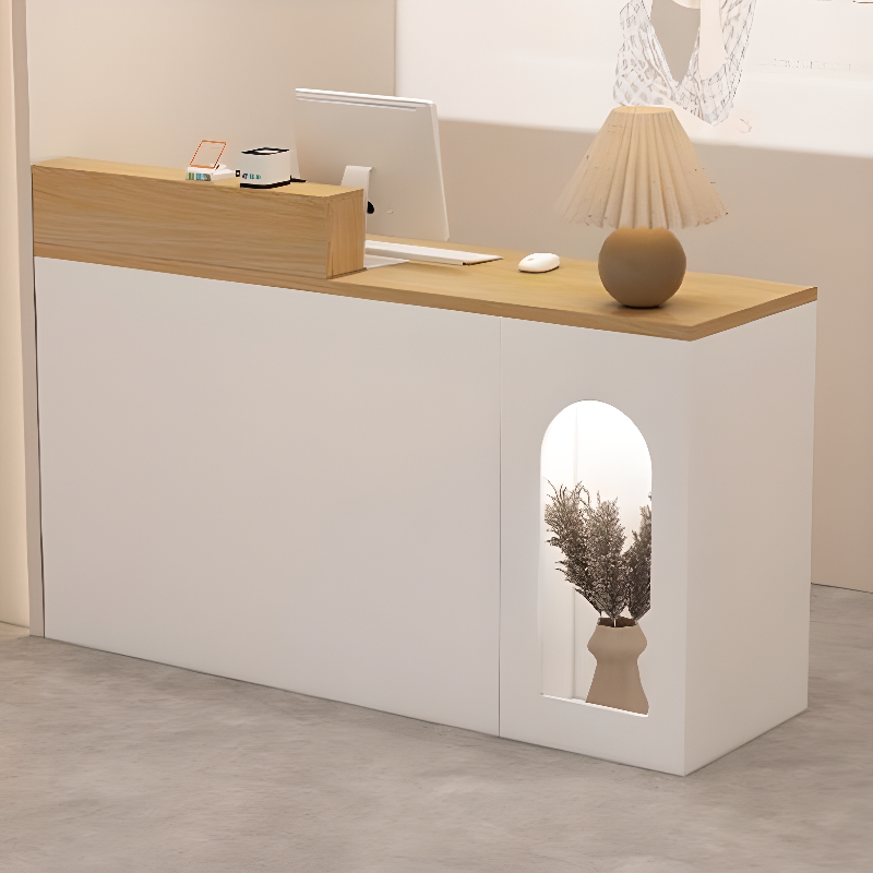 Rectangular Reception Desk with Cabinet, Hutch, and Filing Cabinet, Manufactured Wood Top