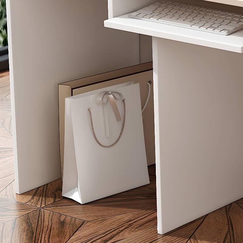 Rectangular Reception Desk with Locker Cabinets, Hutch, Keyboard Tray, Filing Cabinet, and Manufactured Wood Top