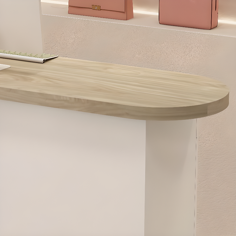 L-Shape Reception Desk with Cabinet, Hutch, Desk Return, Wood Colour Top, Filing Cabinet, and Manufactured Wood Top