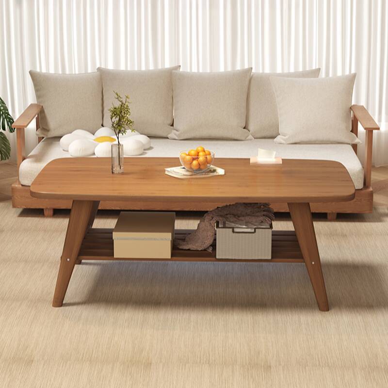 Rectangular Rubberwood Side Table with Repository and 1 Shelf