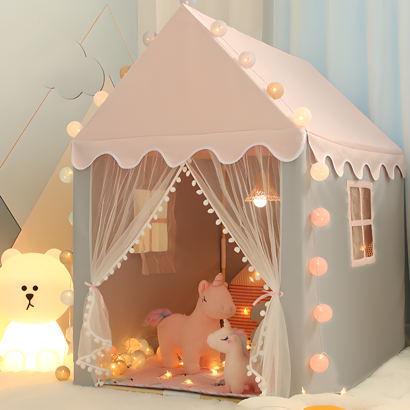 Indoor Trilateral Textile Play Tents, with Gate(s), Windows, Tent Pole, Floor