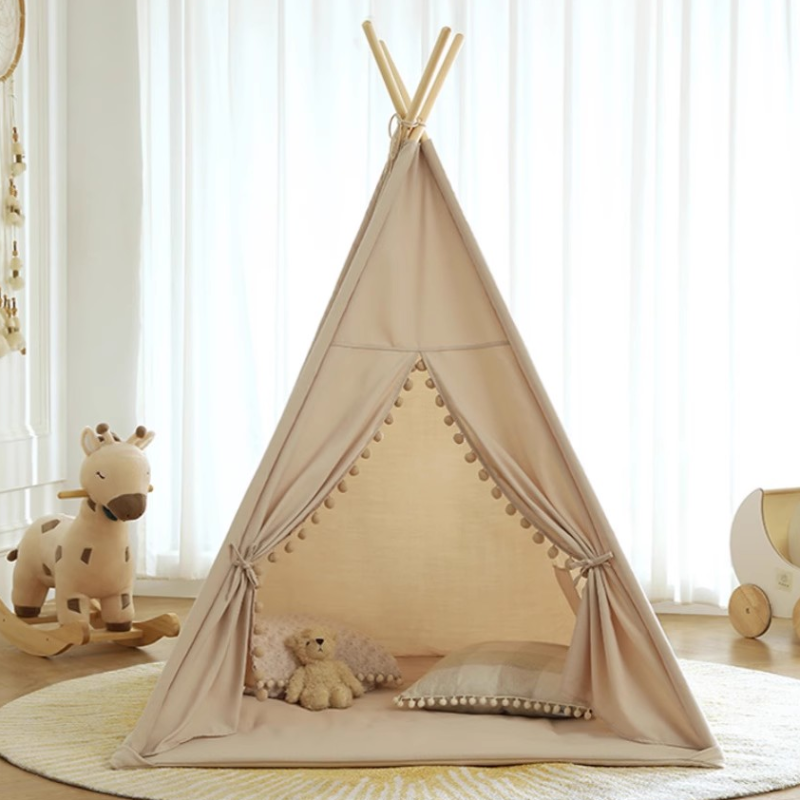 Indoor Solid Wood Triangular Play Tent, Triangular, with Illuminating, Windows, Floor
