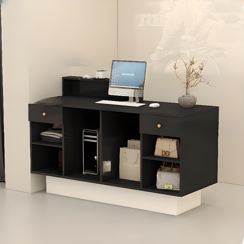 Rectangular Reception Desk with Hutch and Cable Management, Manufactured Wood Top