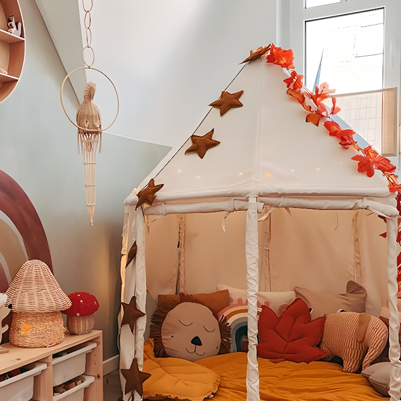 Whitewash Canvas Play Tents, Roller Blinds, Tent Pole, Indoor, Medium（3'-5'）