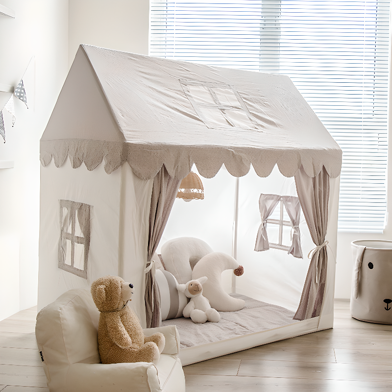Indoor Trilateral Play Tents with Gate(s), Windows & Tent Pole, Textile, White