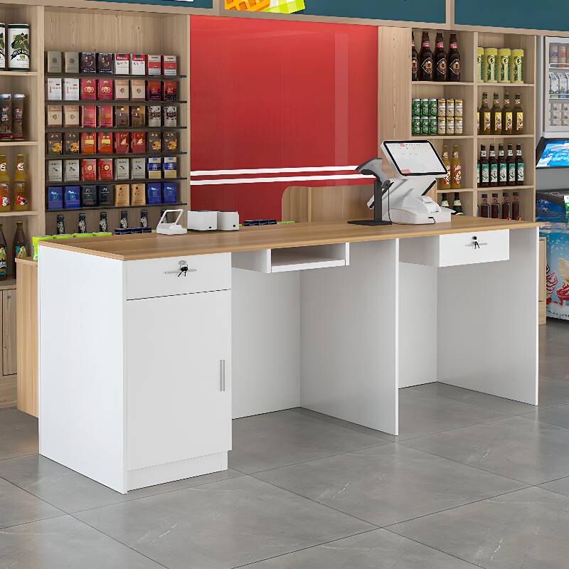 Rectangular Reception Desk with Locker, Keyboard Tray, Cable Management, Filing Cabinet, Manufactured Wood Top