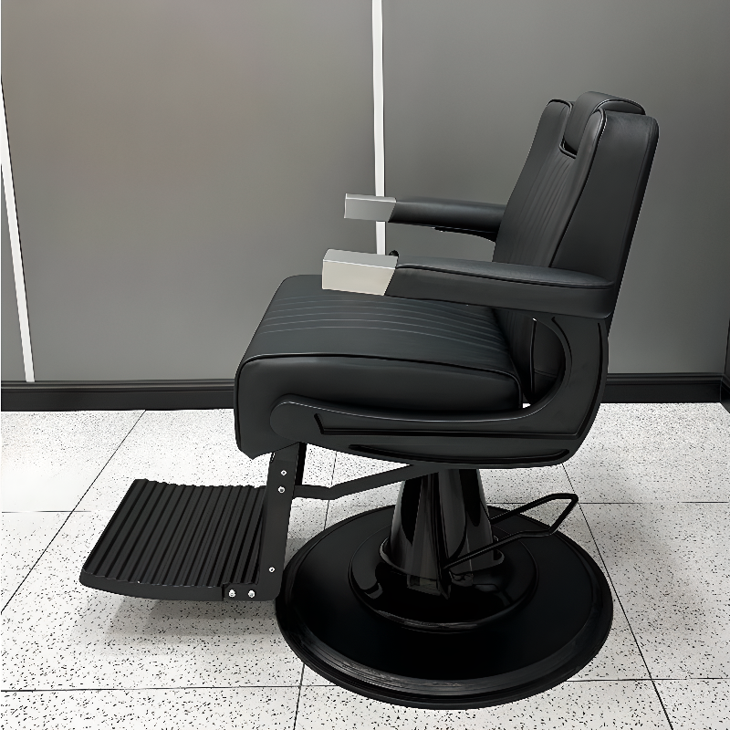 L-Shape Hydrophobic Metal Frame Manual - Lever Reclining Striped Barber Chair with Foot Platform