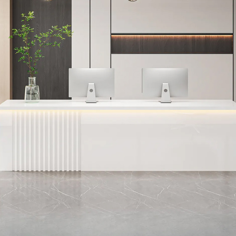 Reception Desk Rectangle with Closet Keyboard Tray Cable Management and Filing Cabinet, Manufactured Wood Top in Natural Finish/Lime Green/Magenta