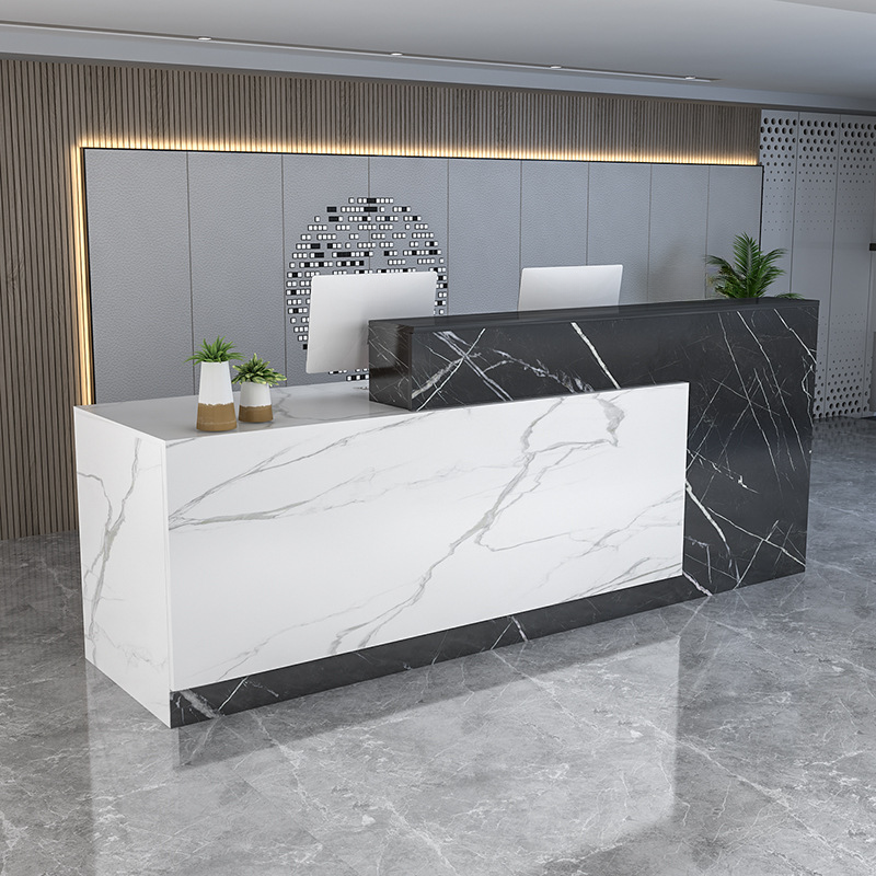 Rectangular Reception Desk with Hutch, Keyboard Tray, Lemon Colour/Apricot Colour/Natural Top, and Manufactured Wood Top