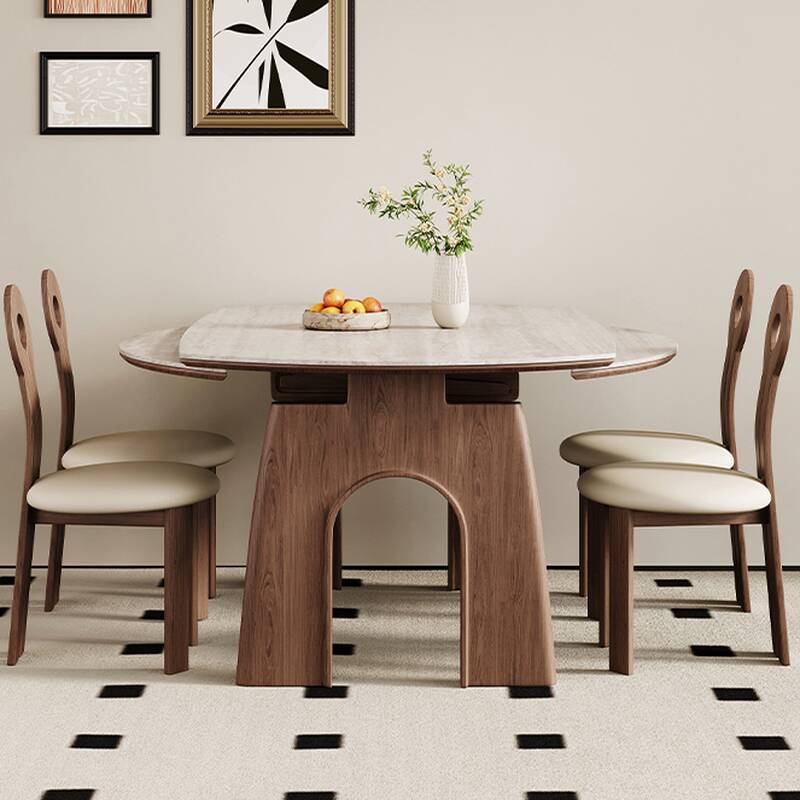 Dining Table Set with Khaki Slate Top, Seating for 4, and Tuneable Table Mechanism
