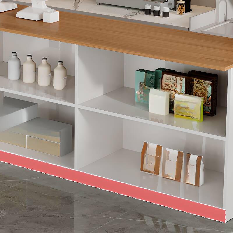 Reception Desk L-Shape with Cupboard and Filing Cabinet, Manufactured Wood Top in Sepia/Apricot Colour/Carmine