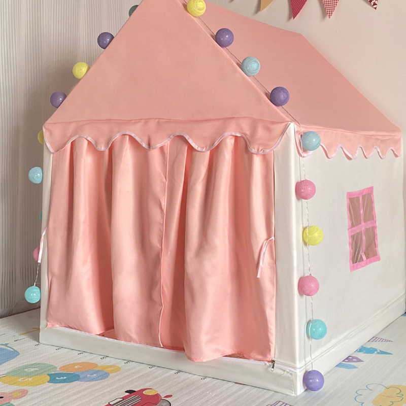 Indoor Folding Play Tents with 2 Windows, Tent Pole & Floor, Cloth, Rose
