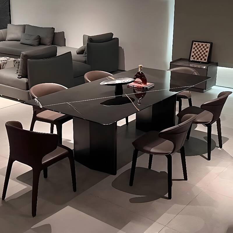 Casual Rectangular Dining Table with Stone Top in Ink and Fixed Mechanism