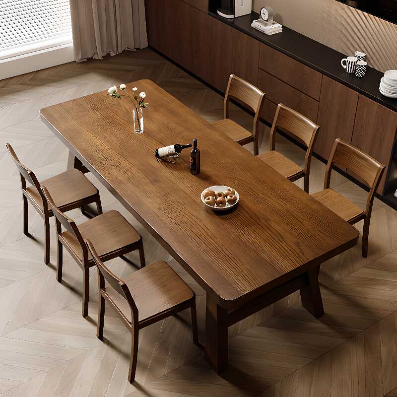 Contemporary Rectangular Dining Table with Ash Wood Top, Fixed Mechanism, Sepia Colour