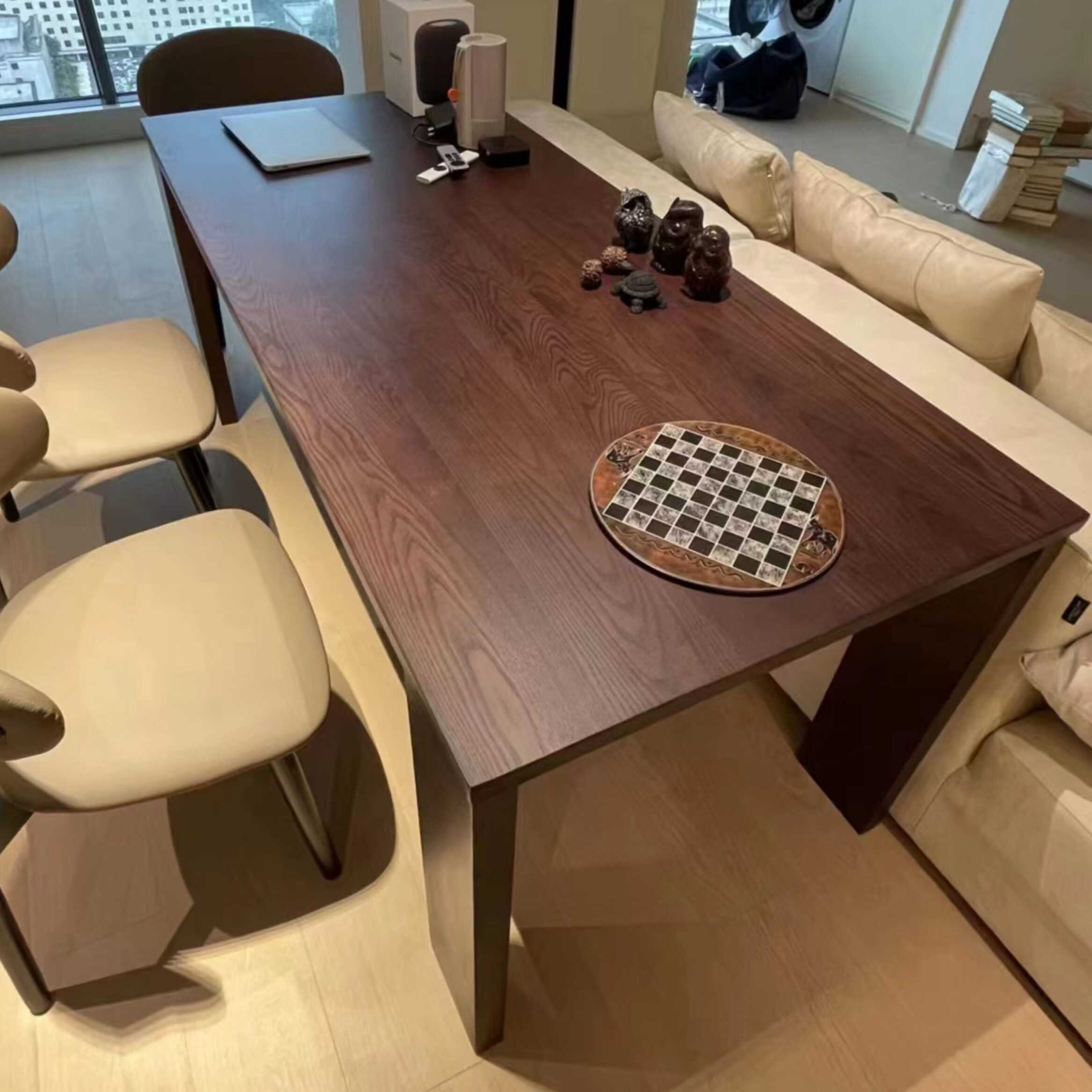 Casual Rectangular Dining Table with Fixed Dark Brown Top