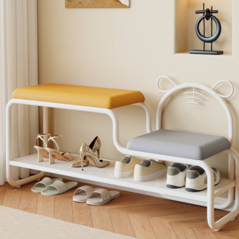 Casual Upholstered Solid Colour Sitting Bench Indoor with White/Amber Colour Cushion and Locker Storage
