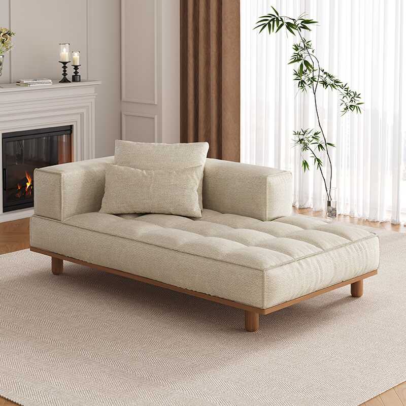 Casual Cotton Indoor Chaise in Solid Colour with Left-Arm Orientation, 2 Pillows, and Reclining Feature