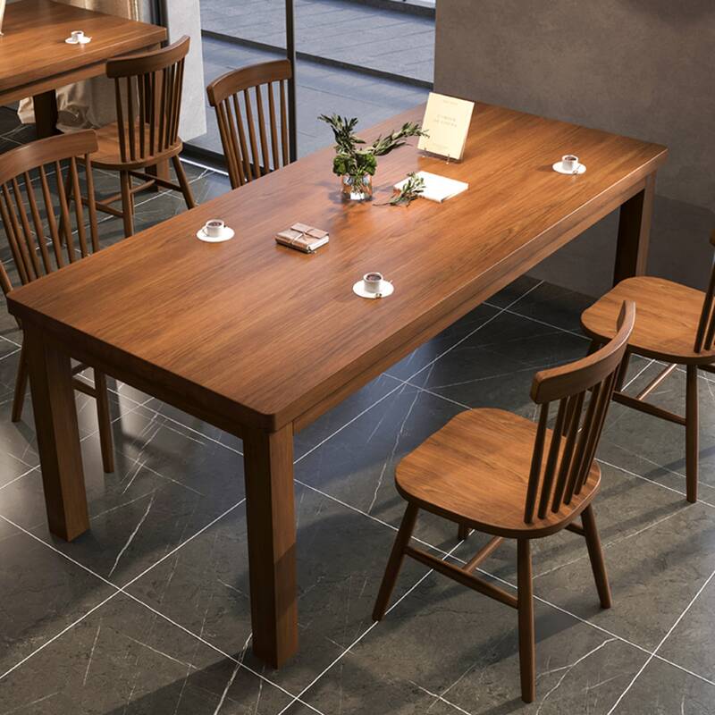 Contemporary Rectangular Dining Table with Pine Wood Top, Fixed Mechanism in Sepia