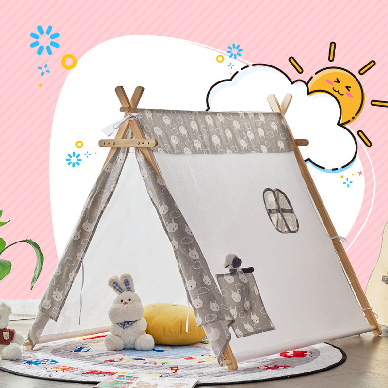 Indoor Cloth Triangular Play Tent with Windows & Tent Pole, Medium（3'-5'）