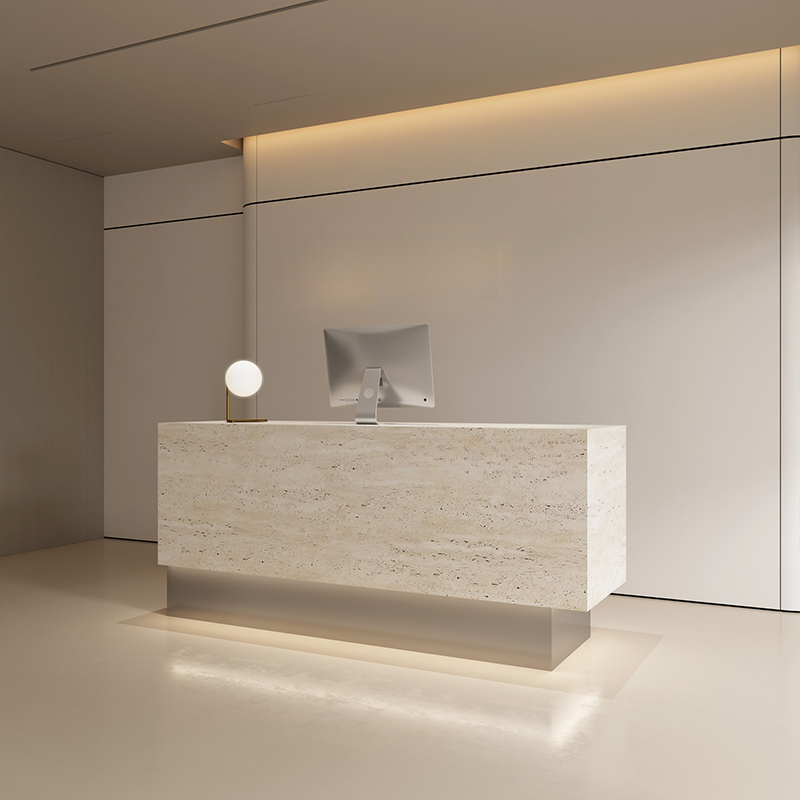 Reception Desk Rectangular with Cupboard Keyboard Tray and Filing Cabinet, Manufactured Wood Top in Ivory