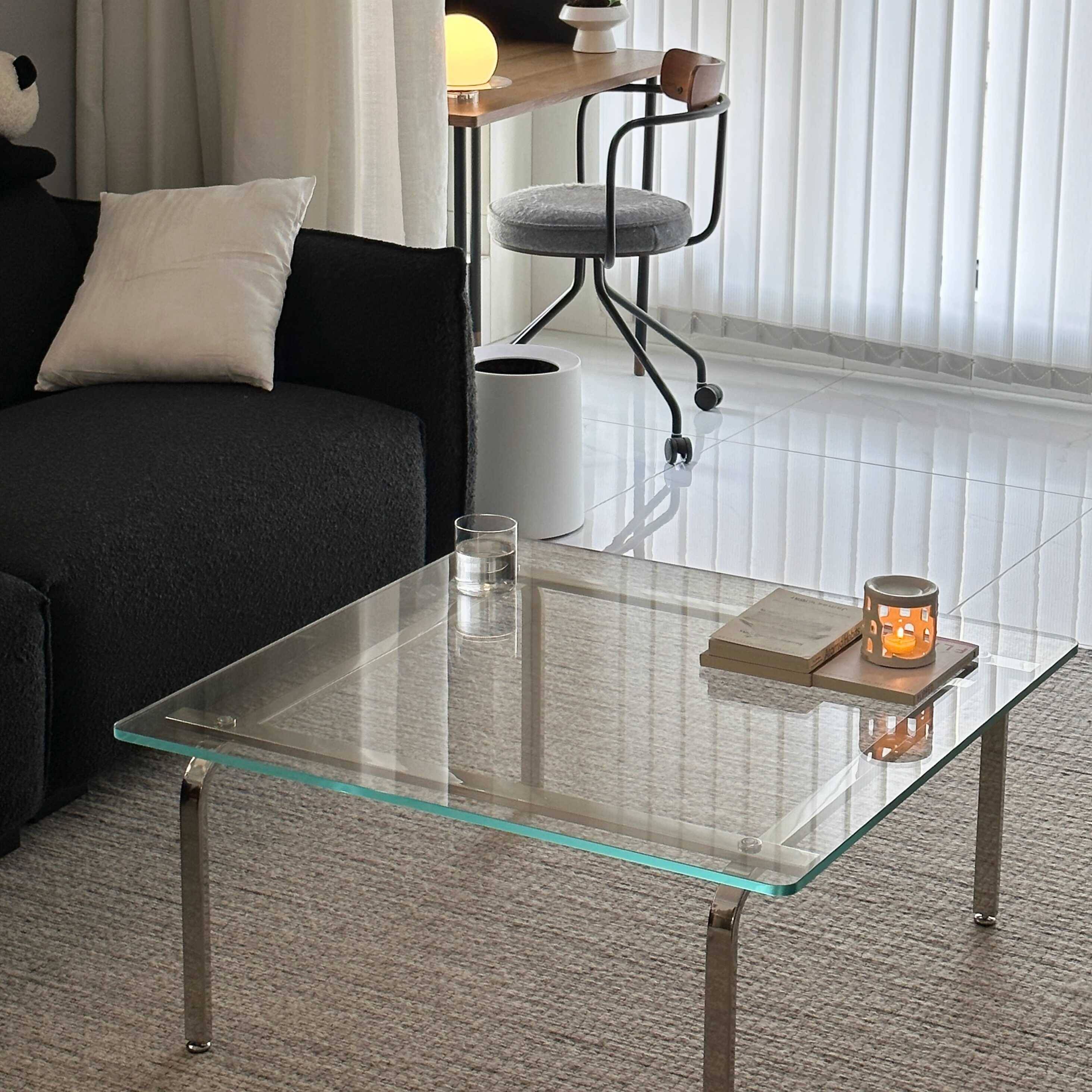 Trendy Single Hardened Glass Geometric Accent Table with 4 Legs and Translucent Top
