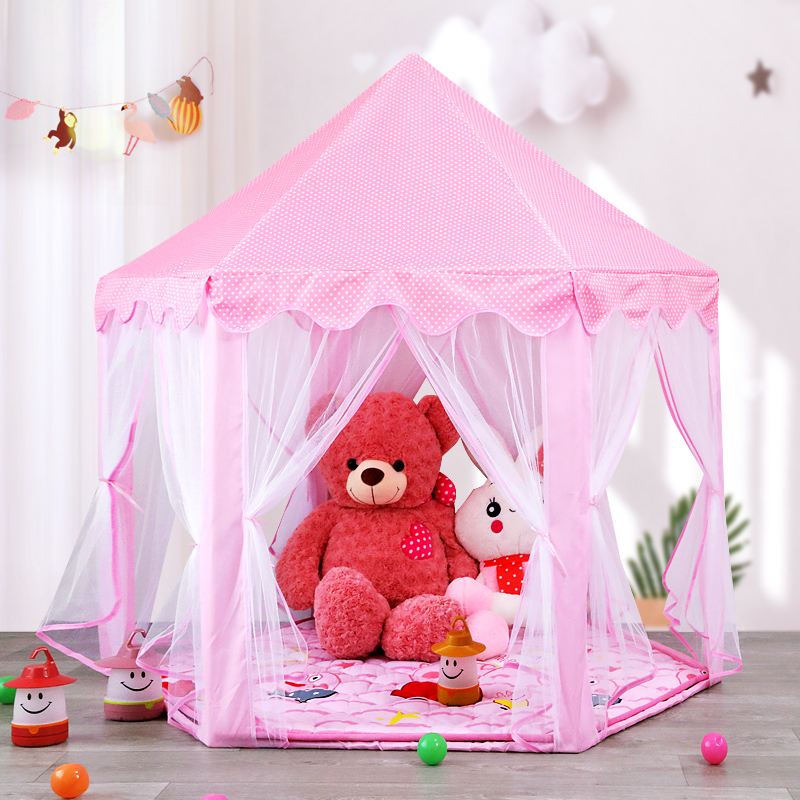 Indoor Square Fabric Play Tents with Floor, Tent Pole & Illuminating