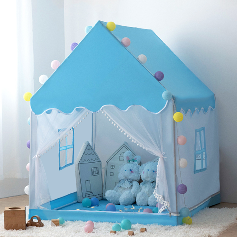 Indoor Square Cloth Play Tents with Windows, Illumination Lights, Tent Pole & Floor