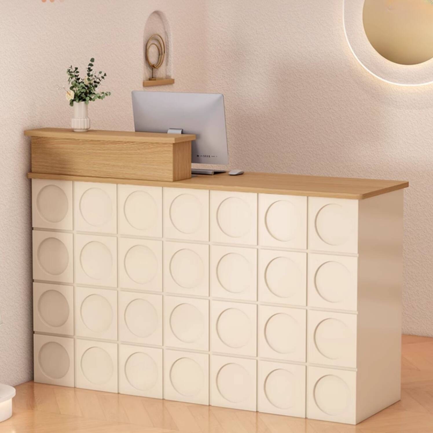 Rectangular Reception Desk with Hutch, Cable Management, and Manufactured Wood Top