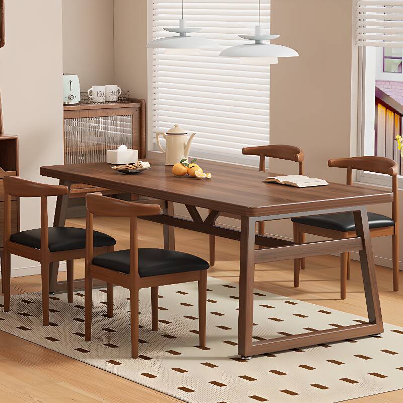Rectangular Manufactured Wood Dining Table Set with Fixed Mechanism, Upholstered Chairs, Back, and 5 Piece Set in Caramel/Natural Finish