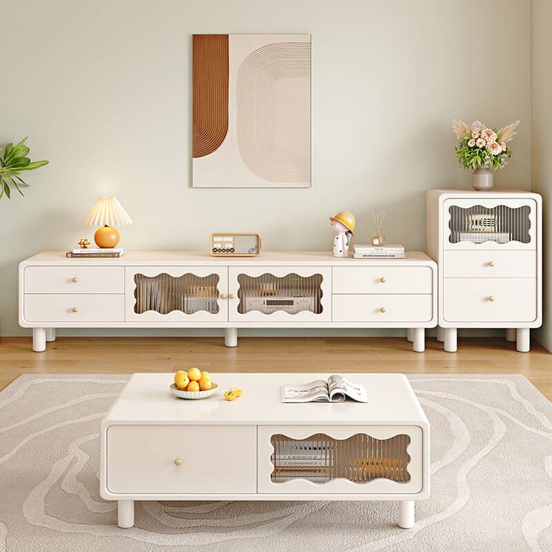 Square Raw Wood Board Game Coffee Table with 2 Drawers and 1 Cabinet