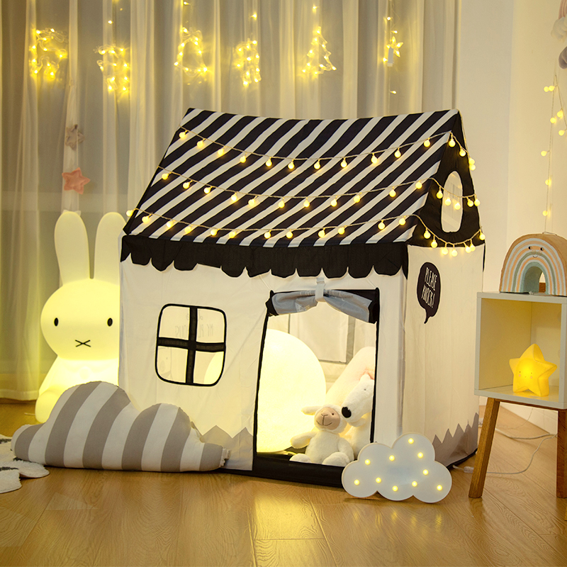 Fabric Midnight Black Indoor Square Play Tents with Skylight, Windows and Floor