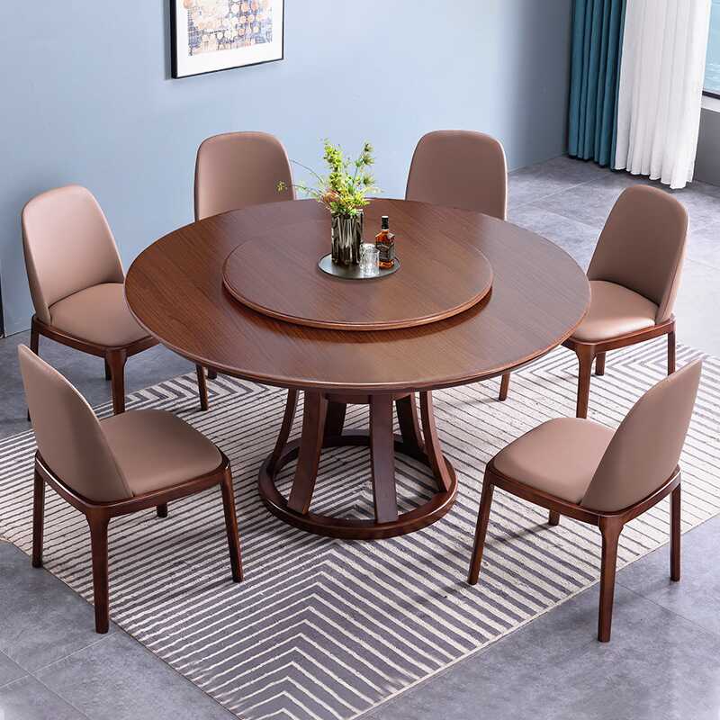 Shaker Rounded Natural Solid Wood Brown Dining Table Set with Stump Base and Fixed, Dining Table for 6/4 People/Dining Table for 2