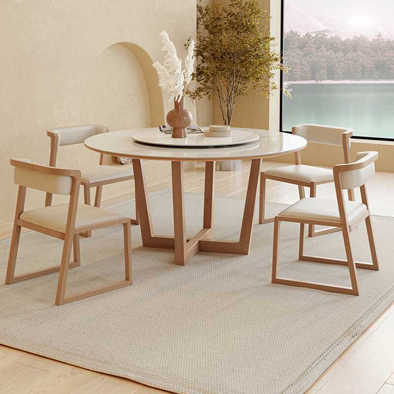 Casual Circular-Shaped Dining Table with Sintered Stone Top, Lazy Susan, and Cream Colour
