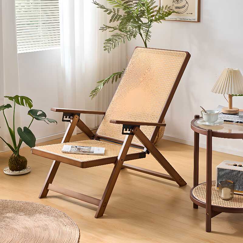 Casual Solid Colour Reclining Accent Chair with Locking Back Angle, Detachable Cushion, Wicker, Unfinished Colour/Cocoa, Non Rocking