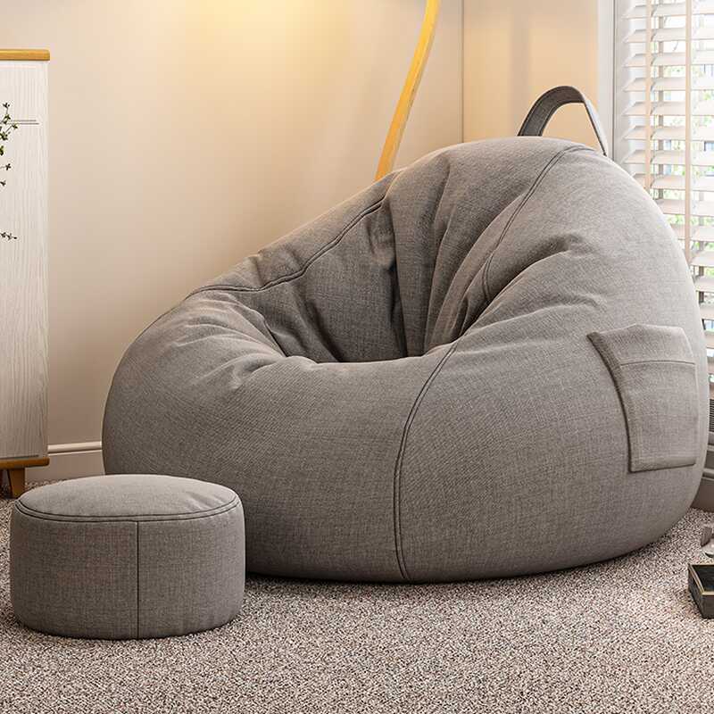 Solid Colour Bean Bag Set with Removable Cover, Bean Bag Chair, Seats 1, Expanded Polystyrene Beans, Canvas, Gray/Ivory/Azure