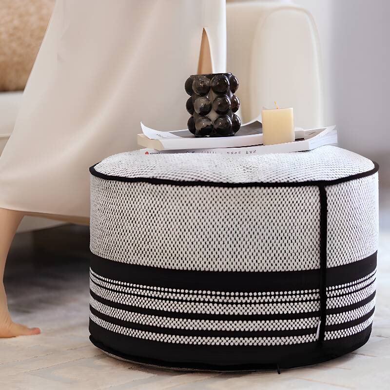 Checkered Armless Bean Bag Chair, Beanbag Chair, Zipper Closure, Fill Included, Linen, White