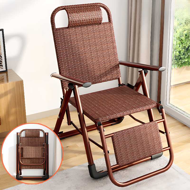 Contemporary Solid Colour Recliner Armchair in Sepia, Fold-up, Steel Frame, Non-Rocking Base, and Locking Back Angle