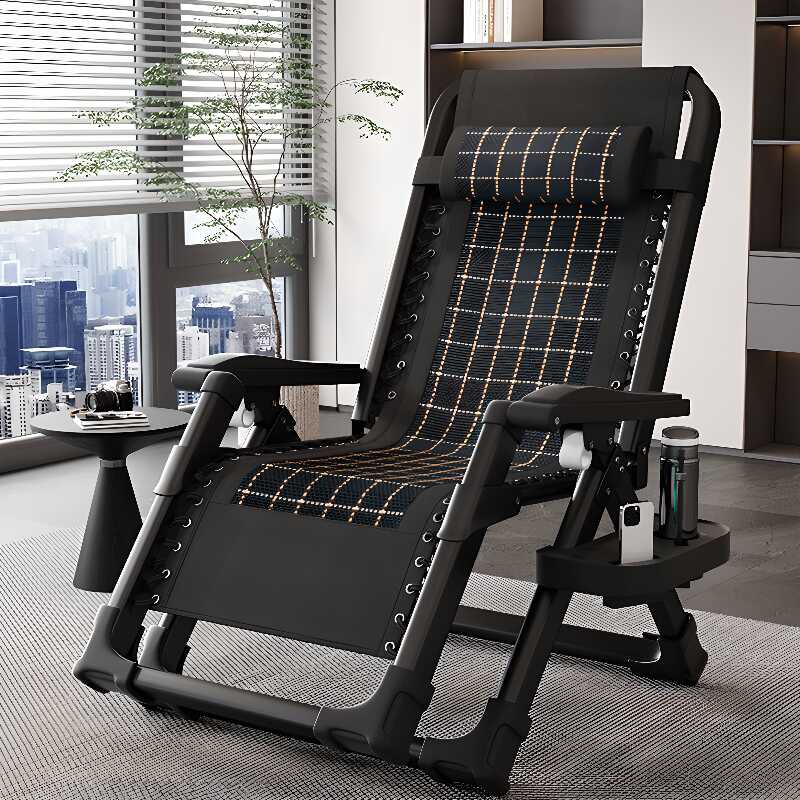 Tartan Fold-up Recliner Armchair with Headrest and Cup Holder