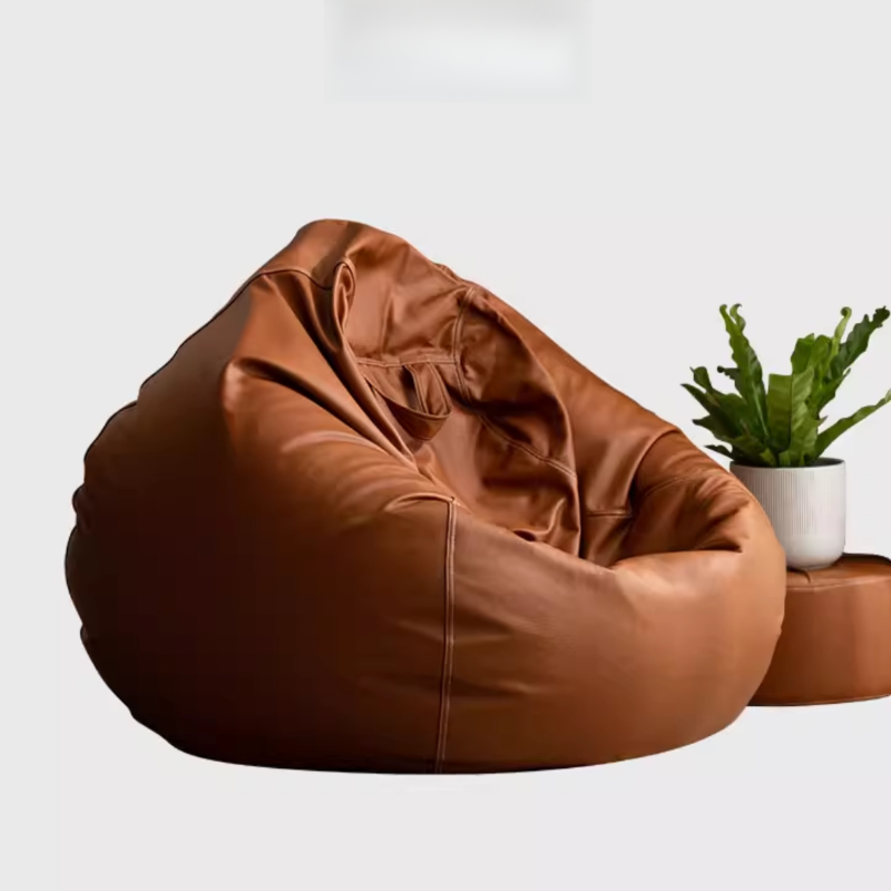 Refillable Leatherette Beanie Chair in Sage/Sepia/Ivory with Expanded Polypropylene Beans and Zipper Closure, Moveable