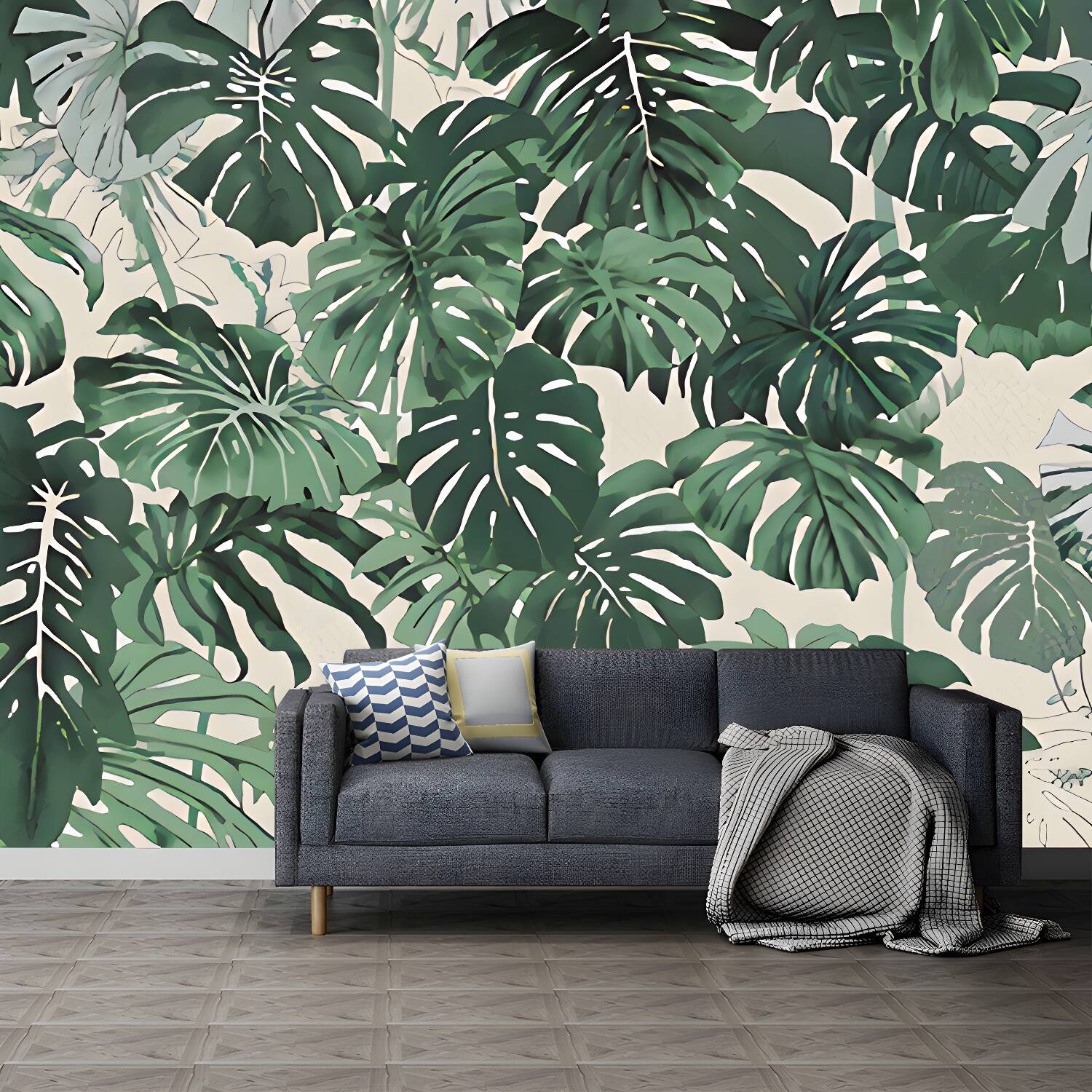 Decorative Non-Woven Mural Wallpaper Tropical Leaf Wall Decor for Gallery and Theme Restaurant