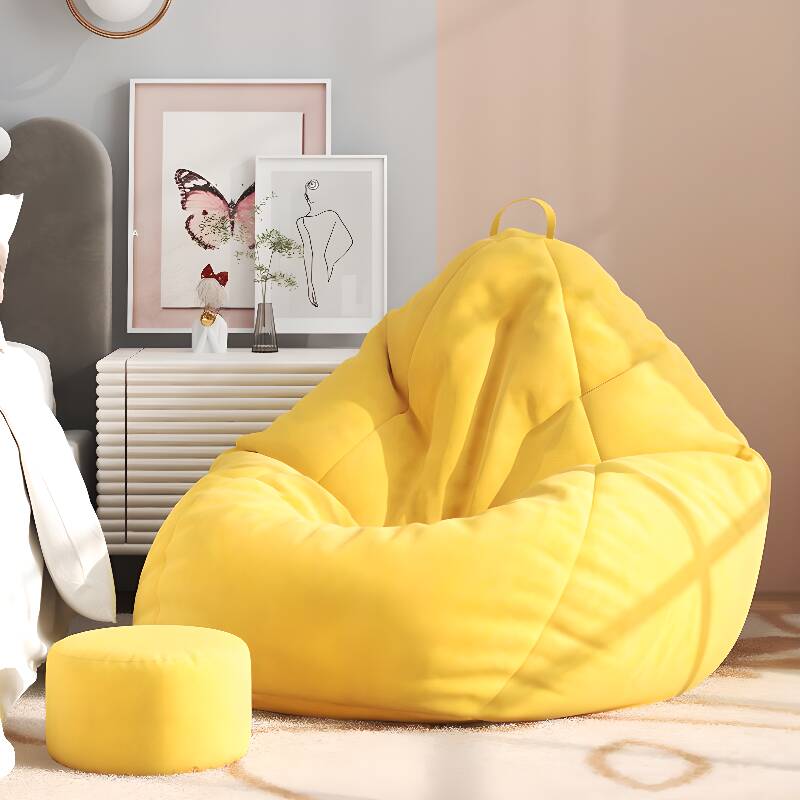 Solid Colour 100% Cotton Bean Bag Set with Dark Gray/Pink/Cocoa Upholstery, Refillable and Removable Cover