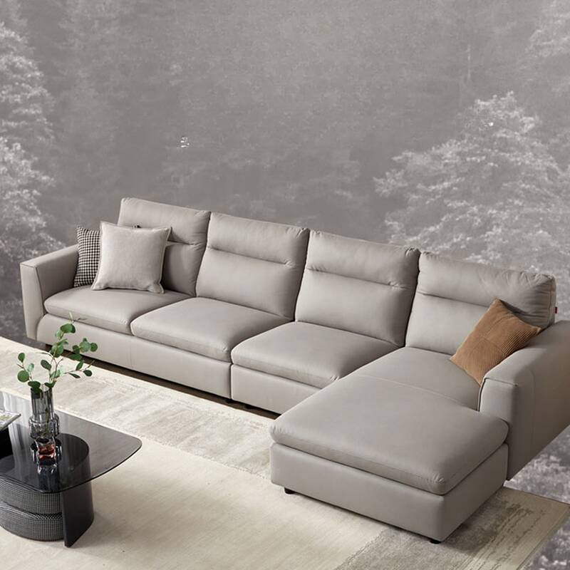 Contemporary Modern L-Shape Stain Resistant Sofa Chaise in Grey, Includes 2 Pc, Right Hand Facing with Chaise