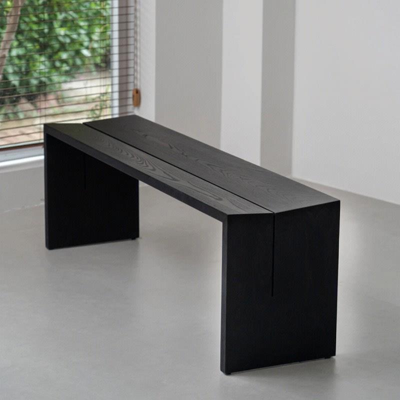Midnight Black Casual Natural Wood Solid Colour Accent Bench for Living Room