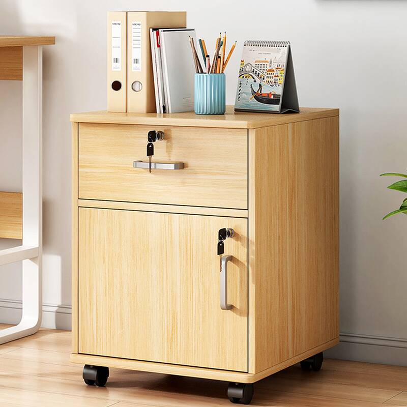 Contemporary Manufactured Wood Vertical/Horizontal Filing Cabinet with Caster Wheels and Key Lock