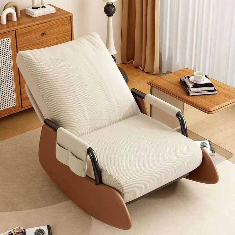 Chalk/Green Art Deco Upholstered Front Porch Rocking Chairs with Scratch-defiant Finish and Track Arm