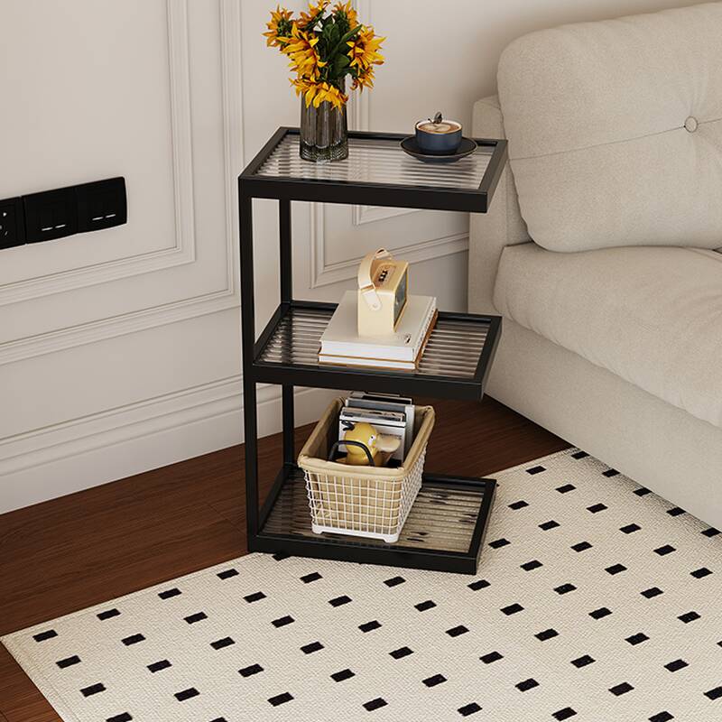 Modern Vitreous Open Shelf Nightstand with Metal Black/White Frame and 4 Shelves/3 Shelves
